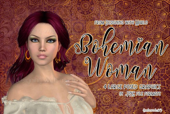 Dark Auburn Bohemian Woman Poser Graphic