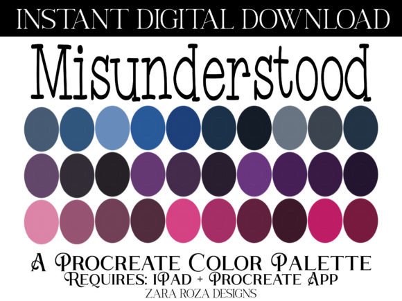 Misunderstood Procreate Color Palette: A Magical Playful Blend of Light, Dark, and Vintage Tones