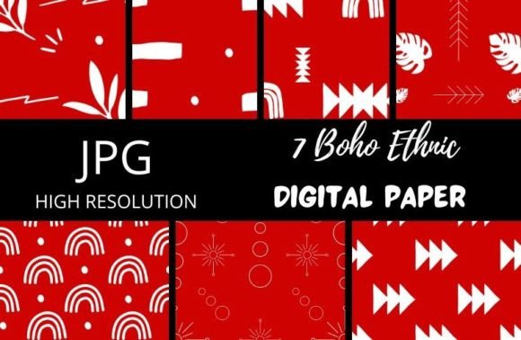 Red Boho Digital Papers for Creative Projects
