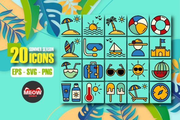 Summer Season Icon Set: A Versatile Vector Design Solution for Creative Projects